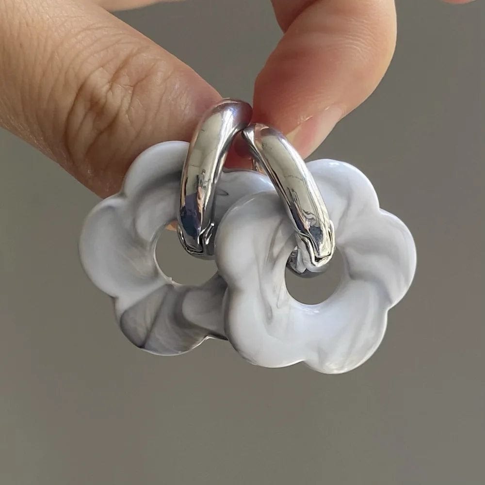 Earrings / CH27011Silver+Gray and white New Personalized Cartoon Ins Style Resin Flower Copper Earrings Cute Fashion Flower Earrings Jewelry