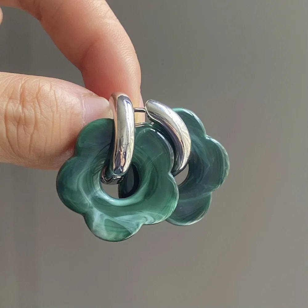 Earrings / CH2705Silver+Dark green New Personalized Cartoon Ins Style Resin Flower Copper Earrings Cute Fashion Flower Earrings Jewelry