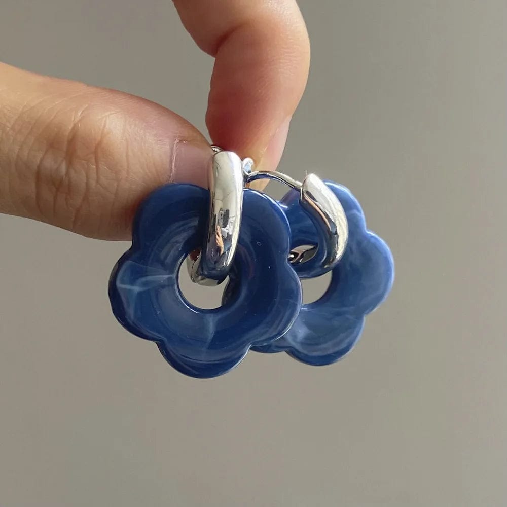 Earrings / CH2708Silver+Sapphire Blue New Personalized Cartoon Ins Style Resin Flower Copper Earrings Cute Fashion Flower Earrings Jewelry