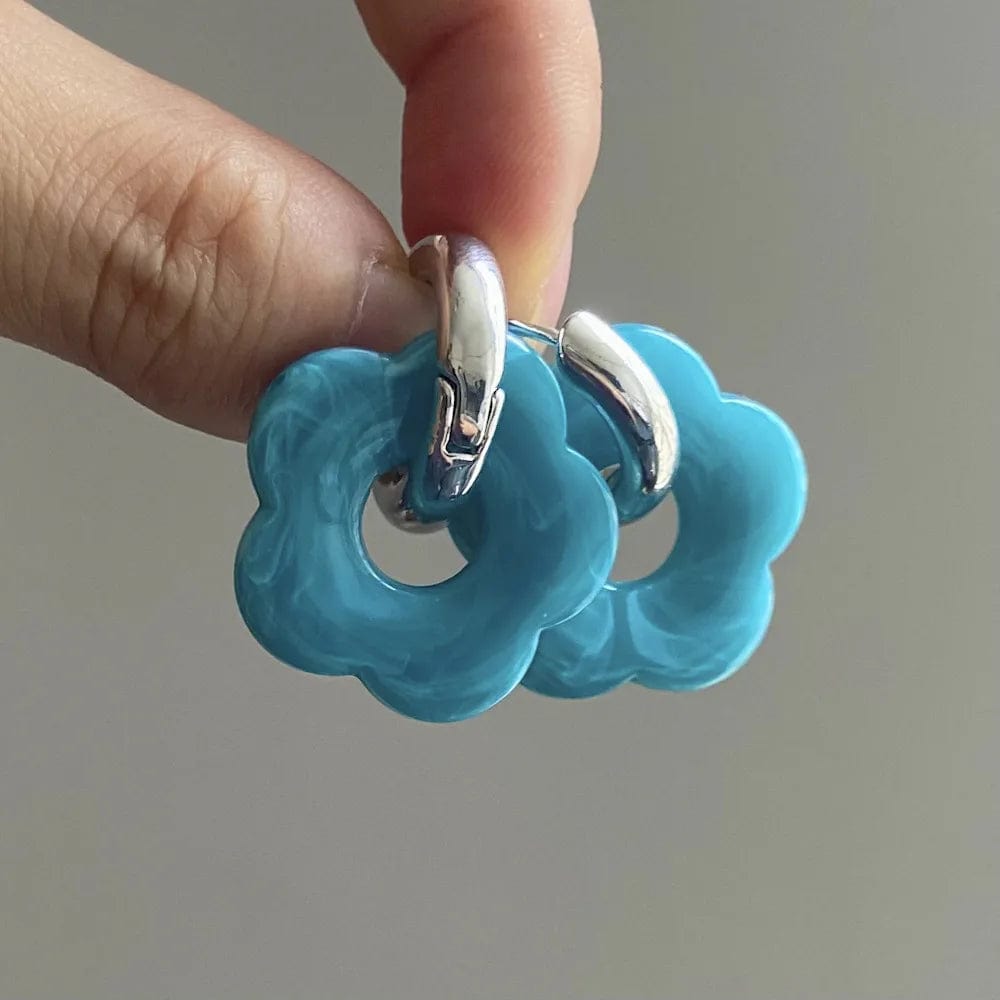 Earrings / CH2709Silver+Sky Blue New Personalized Cartoon Ins Style Resin Flower Copper Earrings Cute Fashion Flower Earrings Jewelry