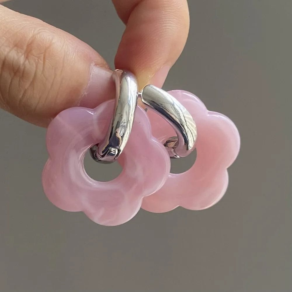 Earrings / CH2710Silver+Pink New Personalized Cartoon Ins Style Resin Flower Copper Earrings Cute Fashion Flower Earrings Jewelry