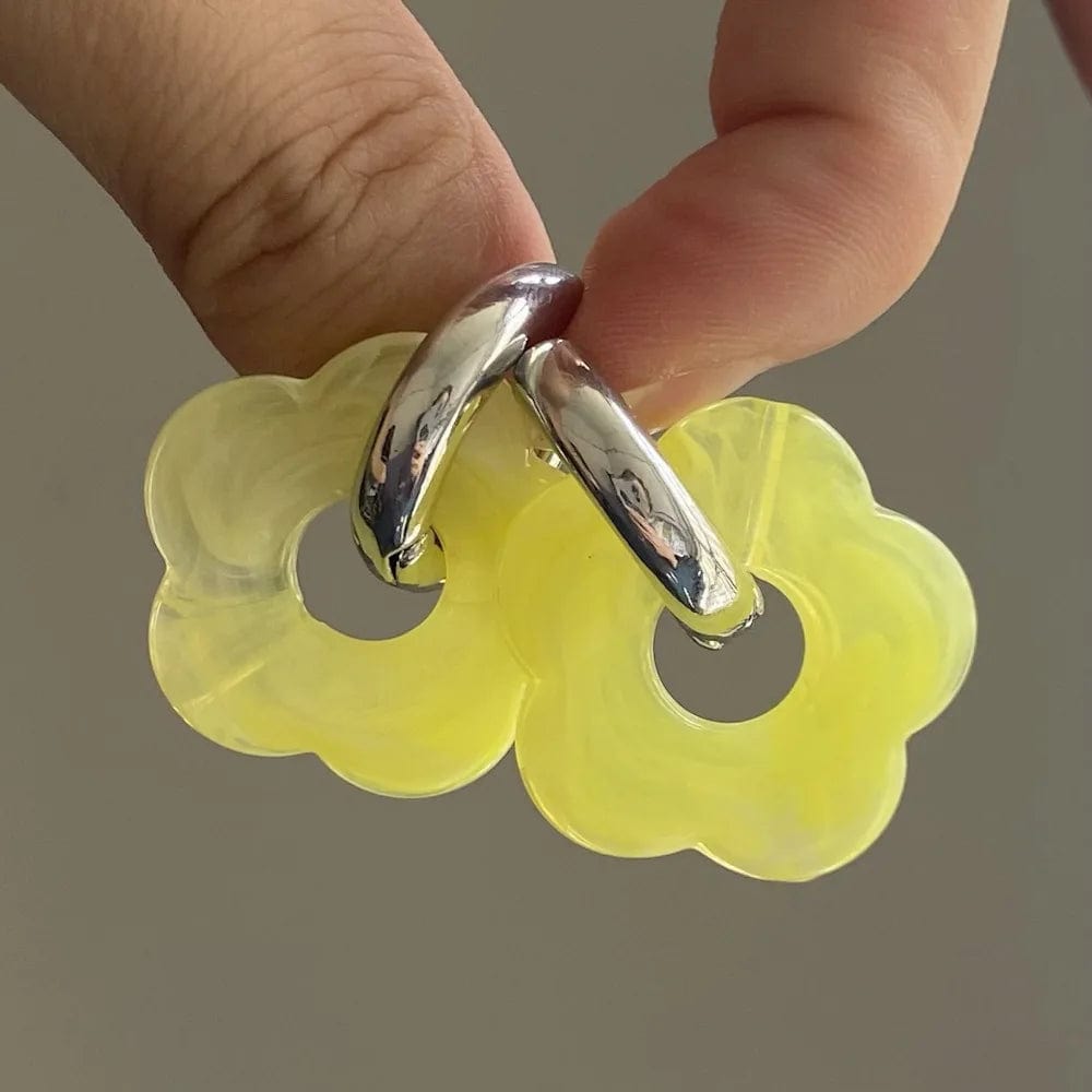 Earrings / CH2712Silver+Light yellow New Personalized Cartoon Ins Style Resin Flower Copper Earrings Cute Fashion Flower Earrings Jewelry