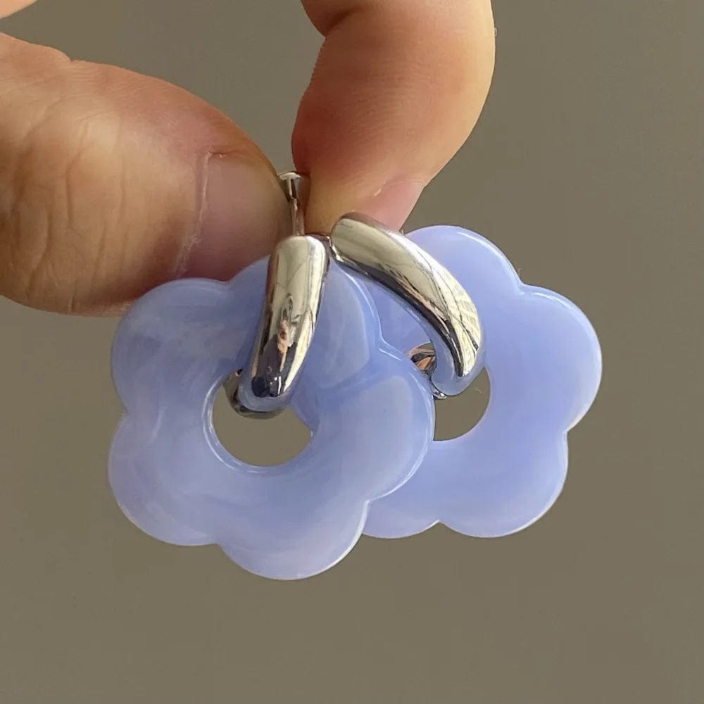 Earrings / CH2713Silver+Blue and Gray New Personalized Cartoon Ins Style Resin Flower Copper Earrings Cute Fashion Flower Earrings Jewelry