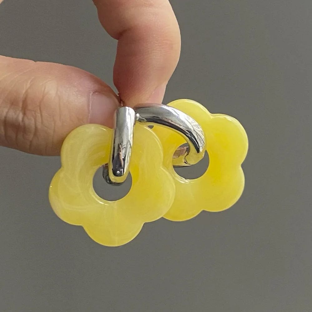 Earrings / CH2716Silver+Dark yellow New Personalized Cartoon Ins Style Resin Flower Copper Earrings Cute Fashion Flower Earrings Jewelry