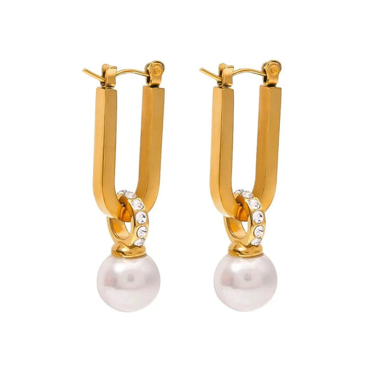 earrings classic / E2510 U Shape Shell Pearl Earring
