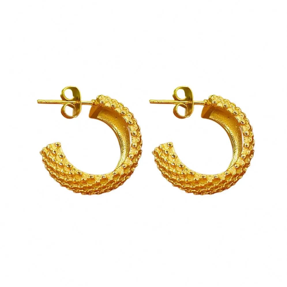 Earrings / Gold FANJIN Dropshipping Waterproof Grain Fat Earrings 18K Gold Plated Stainless Steel Tarnish Free Cute Jewelry
