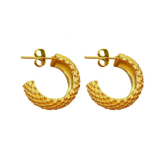 Earrings / Gold FANJIN Dropshipping Waterproof Grain Fat Earrings 18K Gold Plated Stainless Steel Tarnish Free Cute Jewelry