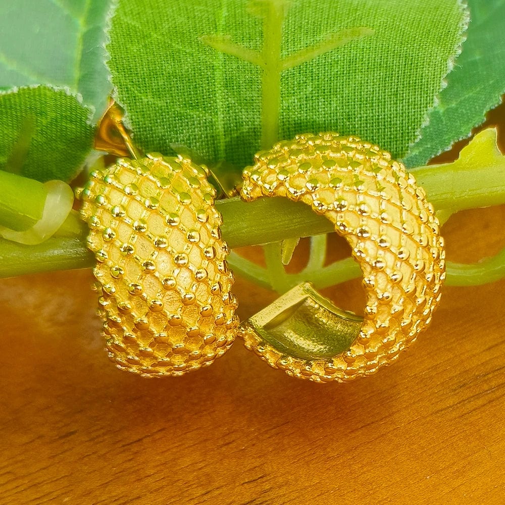 Earrings / Gold FANJIN Dropshipping Waterproof Grain Fat Earrings 18K Gold Plated Stainless Steel Tarnish Free Cute Jewelry