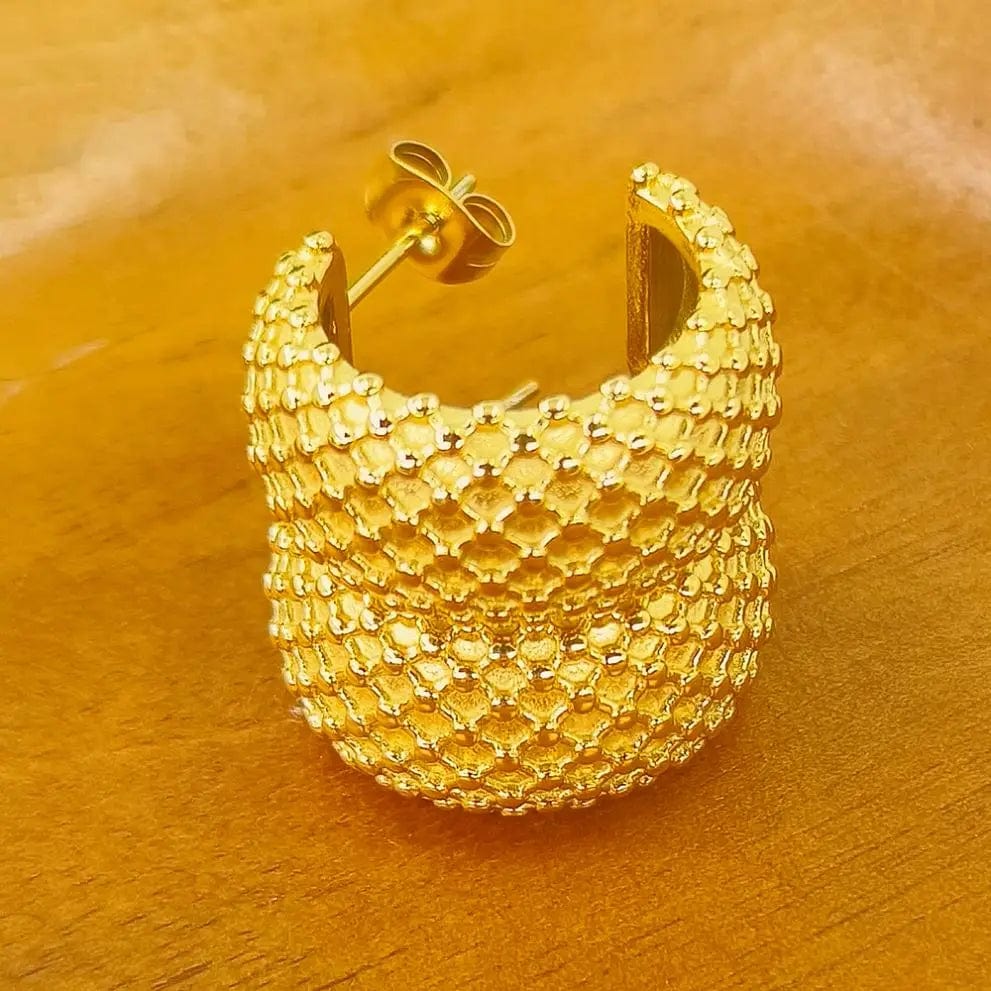 Earrings / Gold FANJIN Dropshipping Waterproof Grain Fat Earrings 18K Gold Plated Stainless Steel Tarnish Free Cute Jewelry