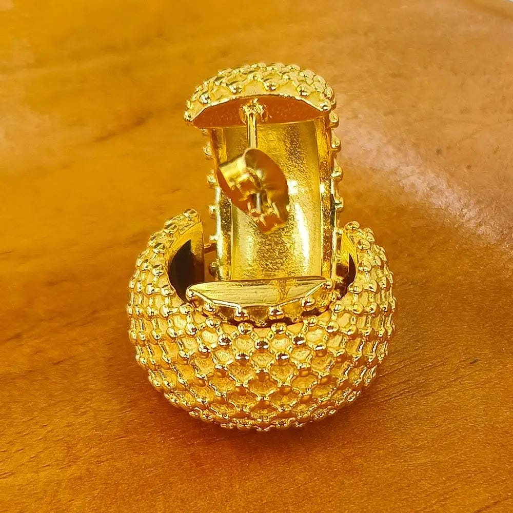 Earrings / Gold FANJIN Dropshipping Waterproof Grain Fat Earrings 18K Gold Plated Stainless Steel Tarnish Free Cute Jewelry