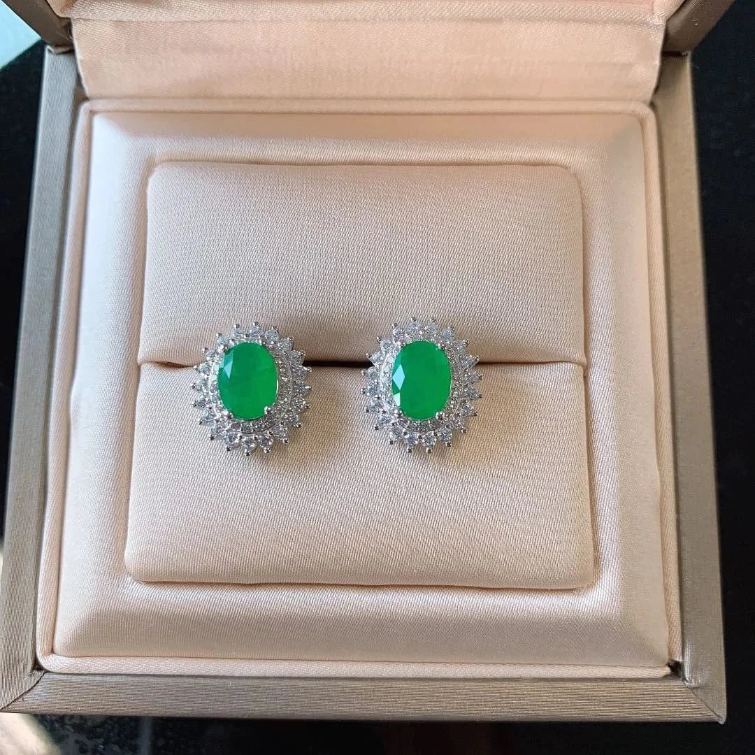 earrings Luxury Pure S925 Sterling Silver Classic Oval Cutting Emerald Ring Earrings Pendant Necklace Jewellery Set Mother Day Women Gift