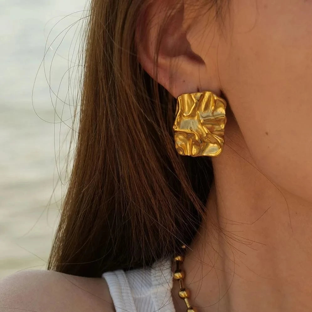 earrings TRENDY / E2498 Rectangle Crinkle Hammered Texture Stud Earrings