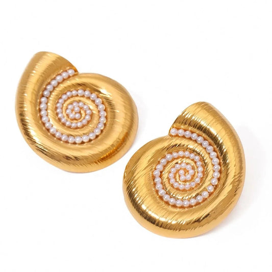 earrings Trendy / E2523 Conch Shape Pearl Stud Earrings