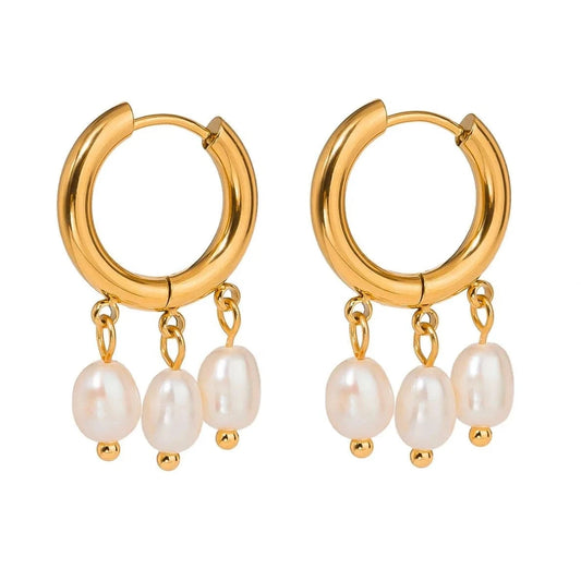 earrings Trendy / E2525 Hoop Huggie Earrings With White Freshwater Pearls