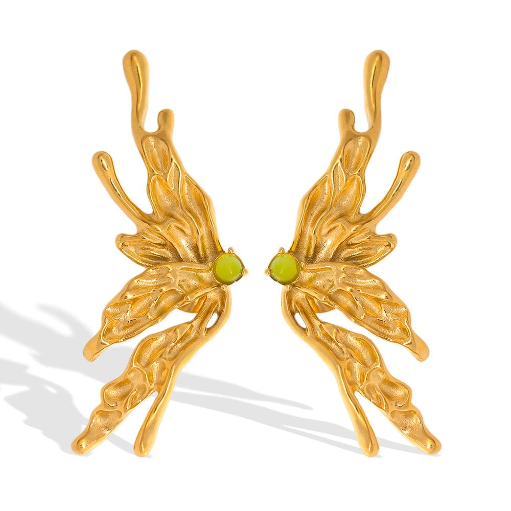 Earrings / YS663 Gold Yellow Color Earrings FANJIN New Arrival Stainless Steel Natural Stone Earring Wings Earrings Large Bling Earrings Women Party Jewelry