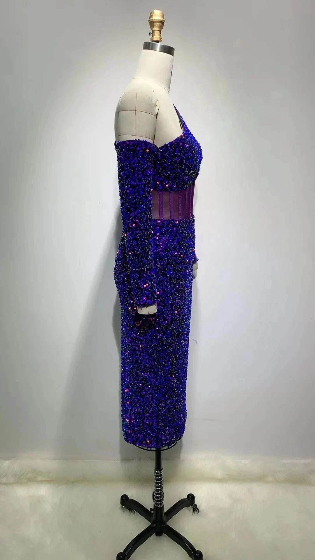 ED2157 Celebrity Night Club Wear Inclined Shoulder Long Sleeve Women Shinny Sexy Dress Party Evening Sequined