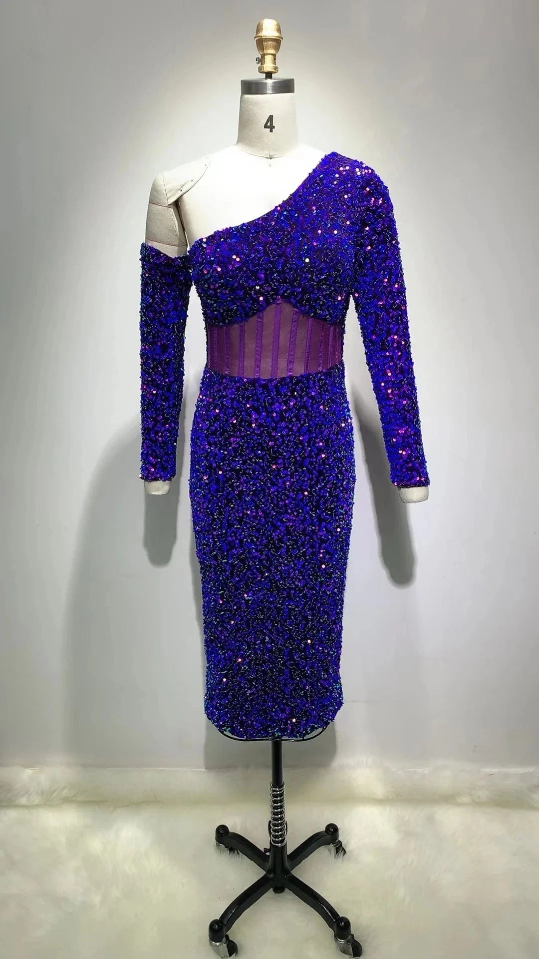 ED2157 Celebrity Night Club Wear Inclined Shoulder Long Sleeve Women Shinny Sexy Dress Party Evening Sequined