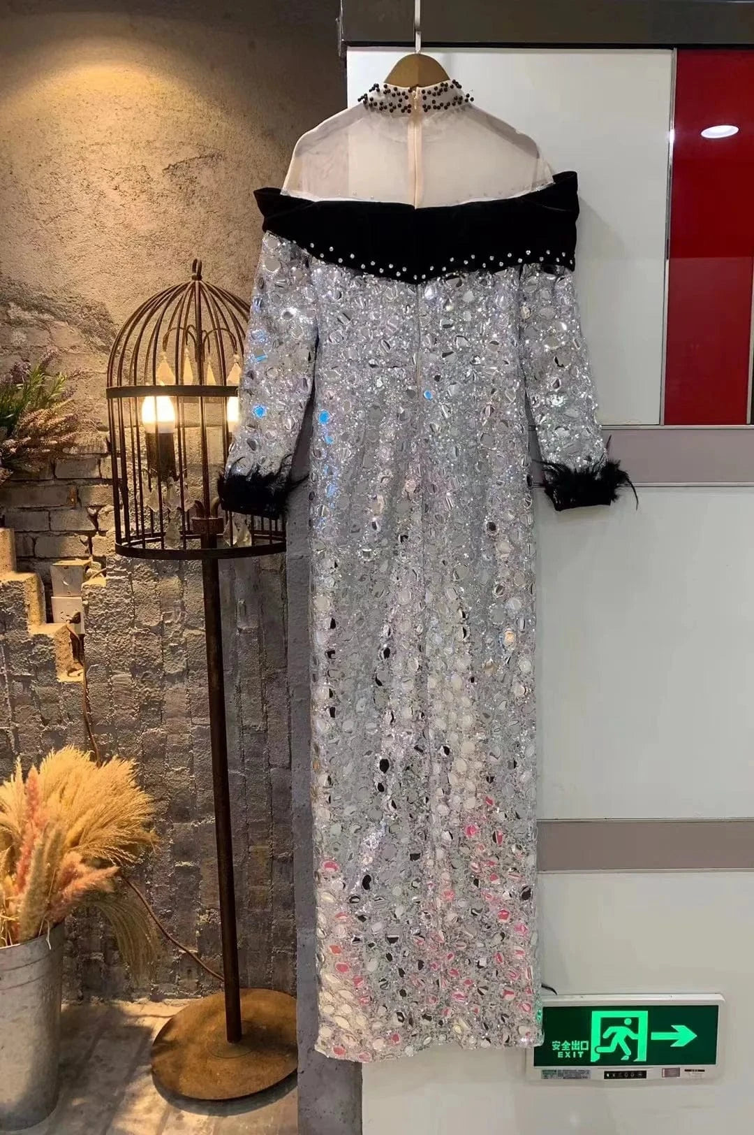 ED2226 Kimshein Women Elegant Mesh Velvet Occasion Thigh Split Maxi Sequin Beaded Dress Party Gowns Evening Winter Party Dresses