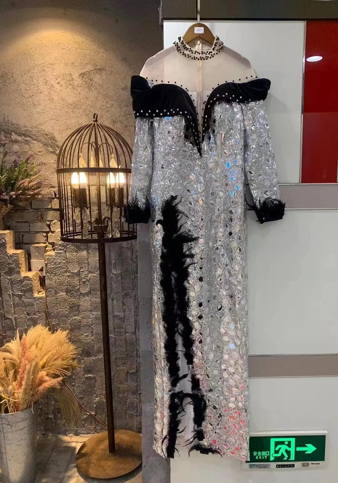 ED2226 Kimshein Women Elegant Mesh Velvet Occasion Thigh Split Maxi Sequin Beaded Dress Party Gowns Evening Winter Party Dresses