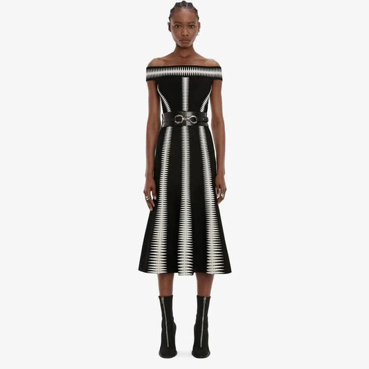 ED2250 Kimshein Elegant Clothing Women Slash Neck Sleeveless Regular Pattern Show Slim Bodycon Midi Dress Party Evening