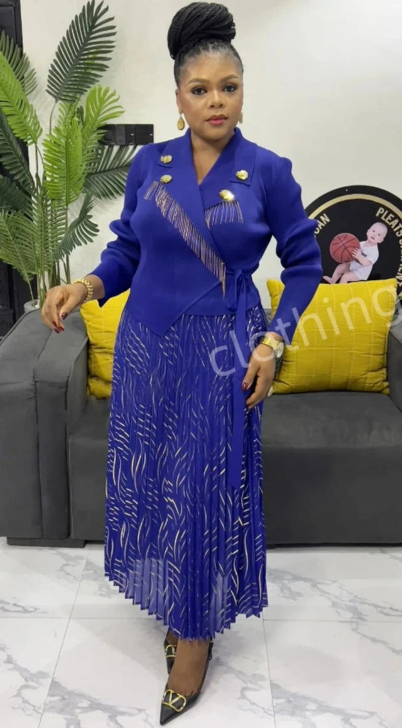 EGRM Elegant Banquet Pleated A-line Dress Suit Collar Mid To Long Style Waist Cinching Slimming Women Folds Skirt 2025 New 6G598