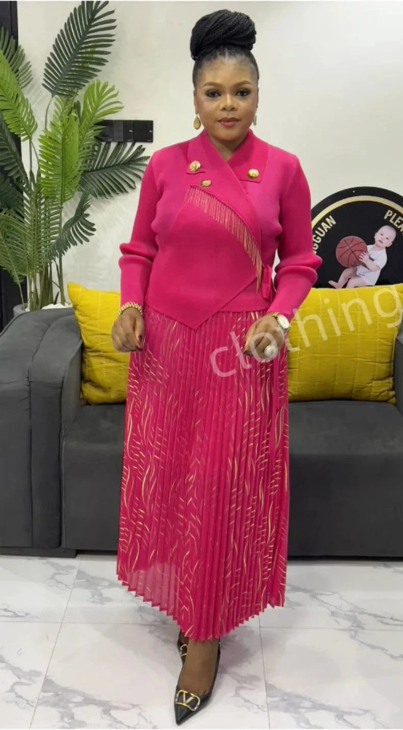 EGRM Elegant Banquet Pleated A-line Dress Suit Collar Mid To Long Style Waist Cinching Slimming Women Folds Skirt 2025 New 6G598