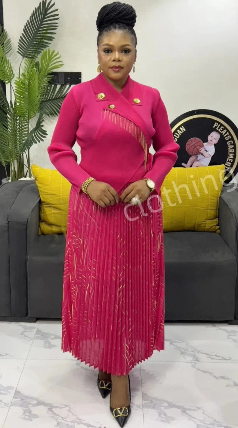 EGRM Elegant Banquet Pleated A-line Dress Suit Collar Mid To Long Style Waist Cinching Slimming Women Folds Skirt 2025 New 6G598