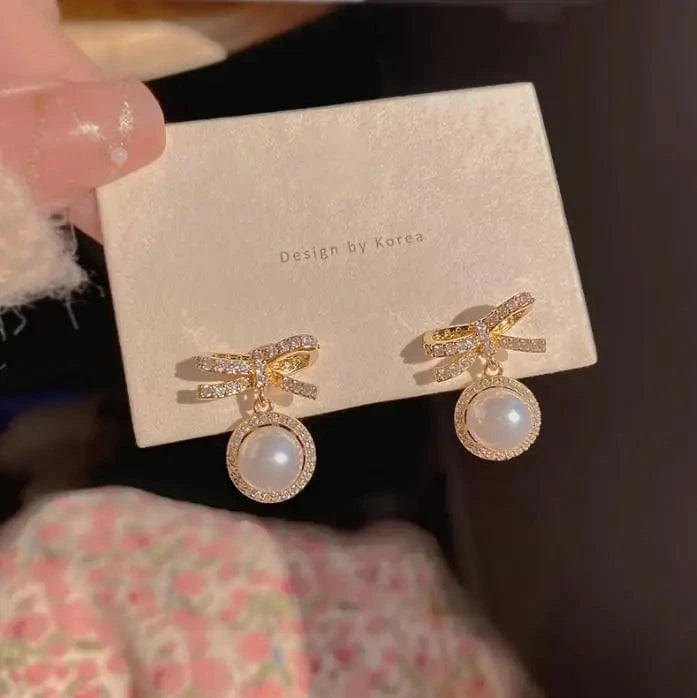 EH1654 Crystal Long Chain Earrings 925 Silver Needle Butterfly Jewelry Women Fashion Pearl Flower Cluster Earrings