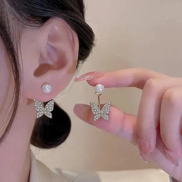 EH2308 Crystal Long Chain Earrings 925 Silver Needle Butterfly Jewelry Women Fashion Pearl Flower Cluster Earrings