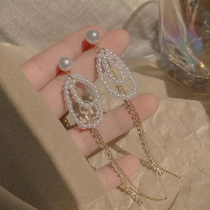 EH3044 Crystal Long Chain Earrings 925 Silver Needle Butterfly Jewelry Women Fashion Pearl Flower Cluster Earrings