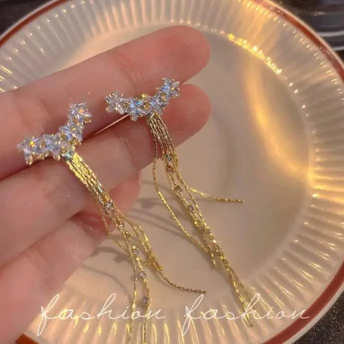 EH5215 Gold Crystal Long Chain Earrings 925 Silver Needle Butterfly Jewelry Women Fashion Pearl Flower Cluster Earrings