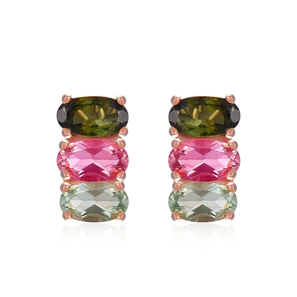 EI035 V006 Multi-Color Oval Gemstone Tourmaline 925 Sterling Silver Earrings Ring Bracelet And Necklace Jewelry Set For Women