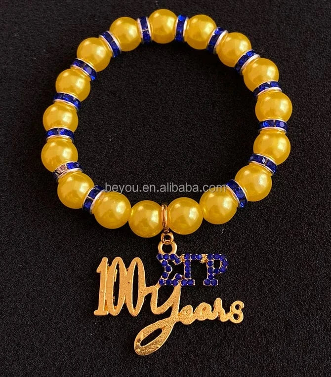 elastic bracelet / 19CM / legacy New Greek Sorority Organization Symbol Personalized Yellow Blue Letter Charm Crystal Setting Bracelet Women's Gift Jewelry