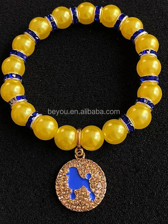 elastic bracelet / 19CM / legacy New Greek Sorority Organization Symbol Personalized Yellow Blue Letter Charm Crystal Setting Bracelet Women's Gift Jewelry