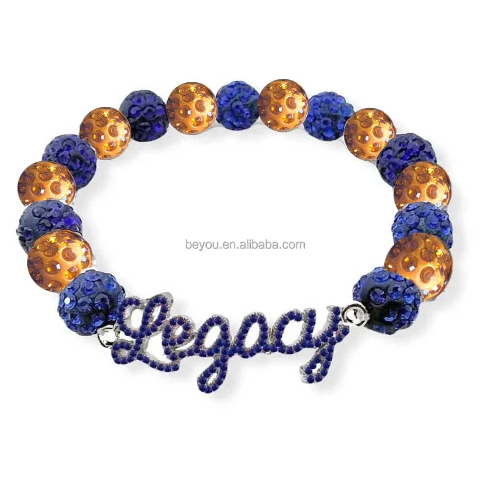 elastic bracelet / 19CM / legacy New Greek Sorority Organization Symbol Personalized Yellow Blue Letter Charm Crystal Setting Bracelet Women's Gift Jewelry