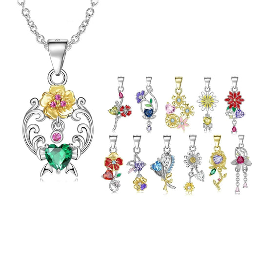 Elegant 12 Birth Flowers Pendants for Necklace Authentic 925 Sterling Silver Pendant for Women Fine Necklaces jewelry Girl Gift