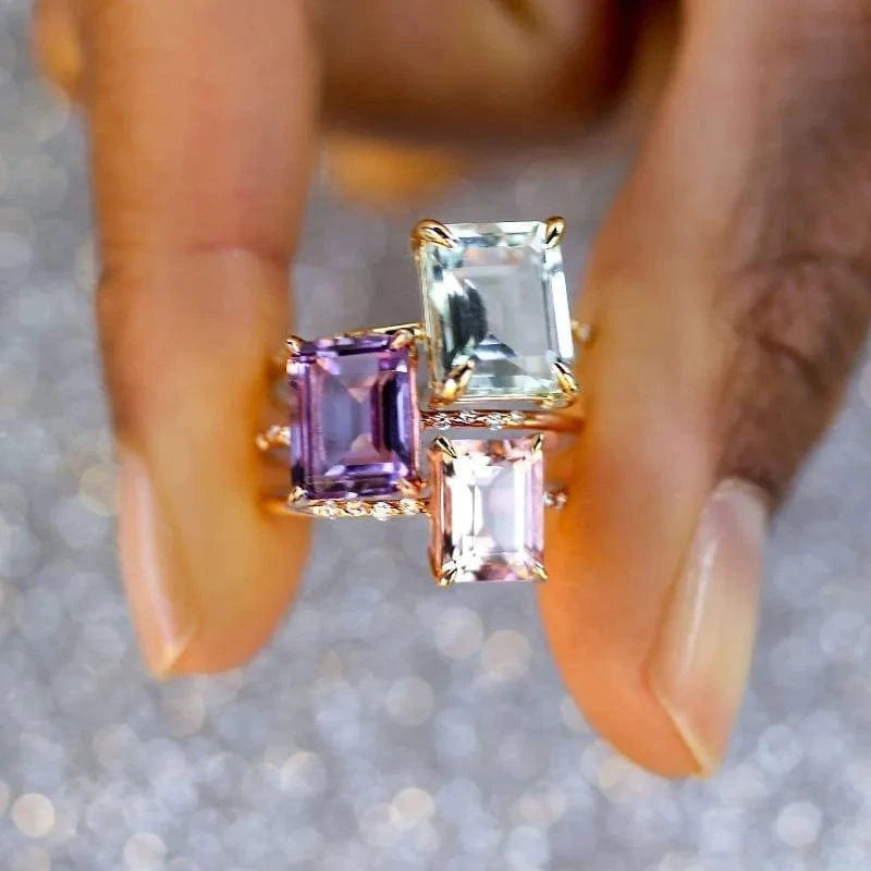 Elegant AAA Cubic Zirconia Copper Ring Statement Jewelry Classic Green Blue Red Solitaire CZ Wedding Rings for Women