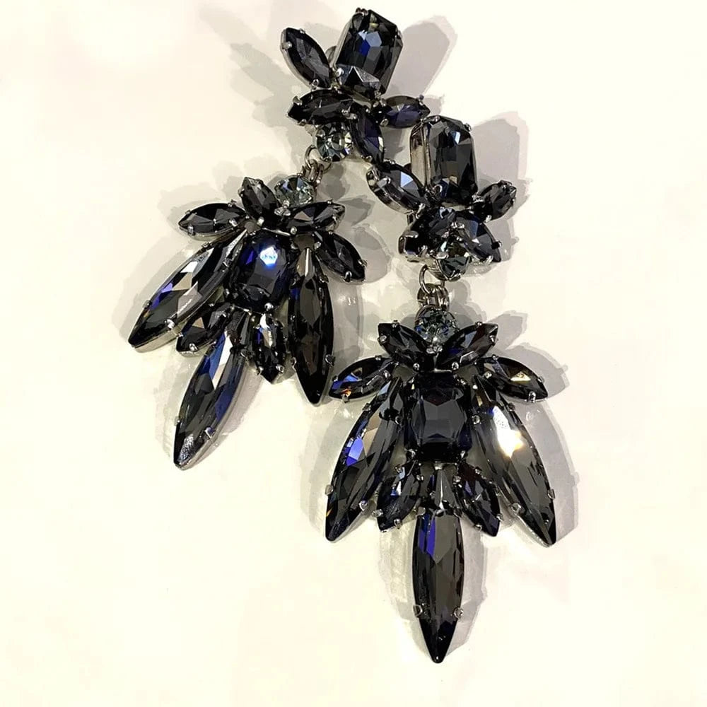 Elegant Black Rhinestone Crystal Pendant Earrings Sophisticated Eye-catching Luxury Design Jewelry for Women Accessory