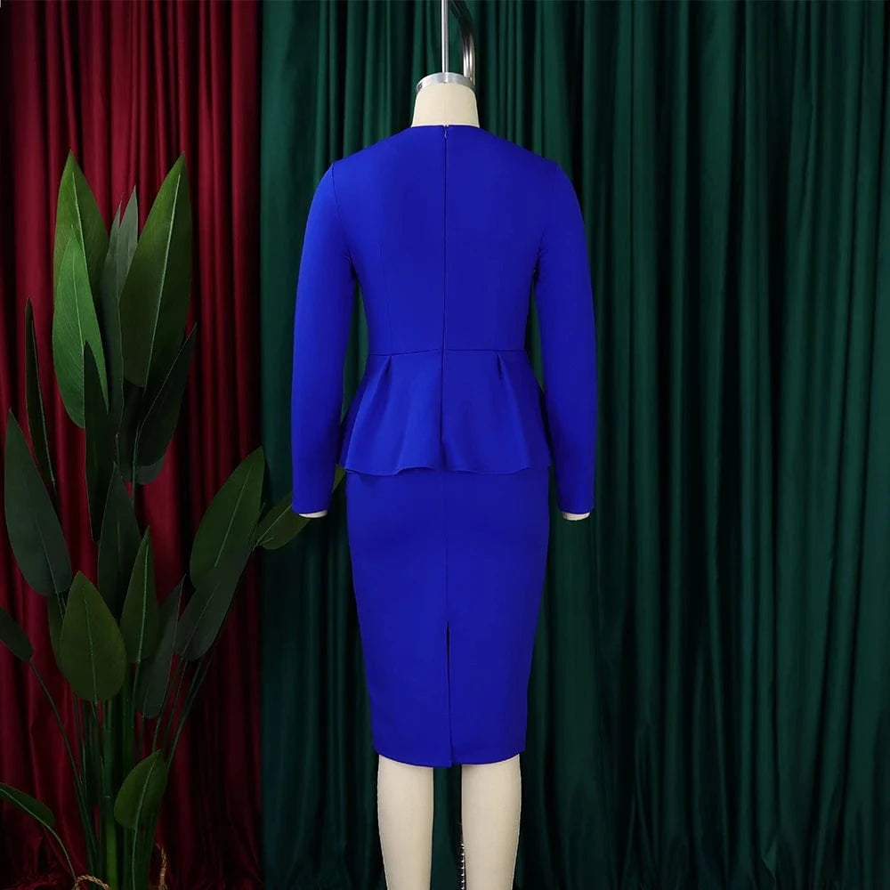 Elegant Bodycon Dresses for Women Square Neck Full Sleeve Ruffles Package Hips Mid Calf Formal Business Work Vestidos Mujer Robe