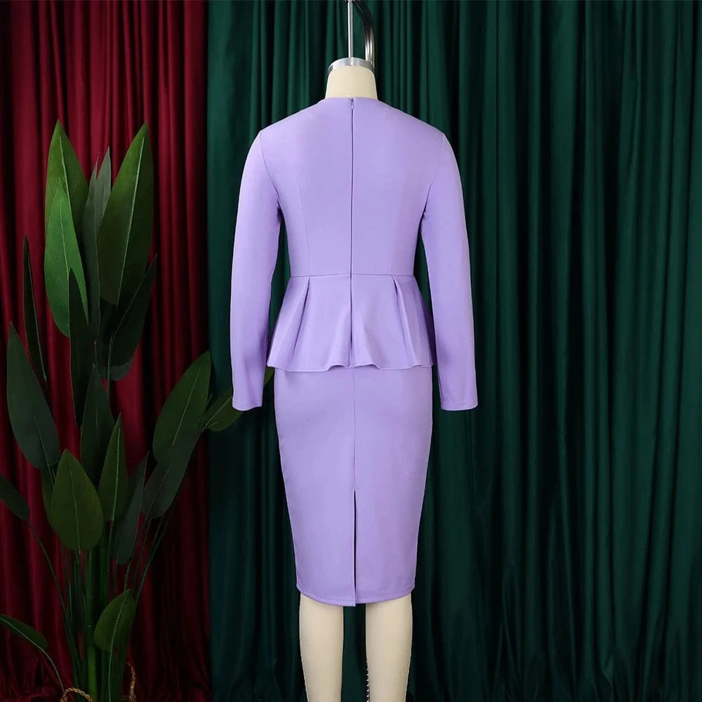 Elegant Bodycon Dresses for Women Square Neck Full Sleeve Ruffles Package Hips Mid Calf Formal Business Work Vestidos Mujer Robe