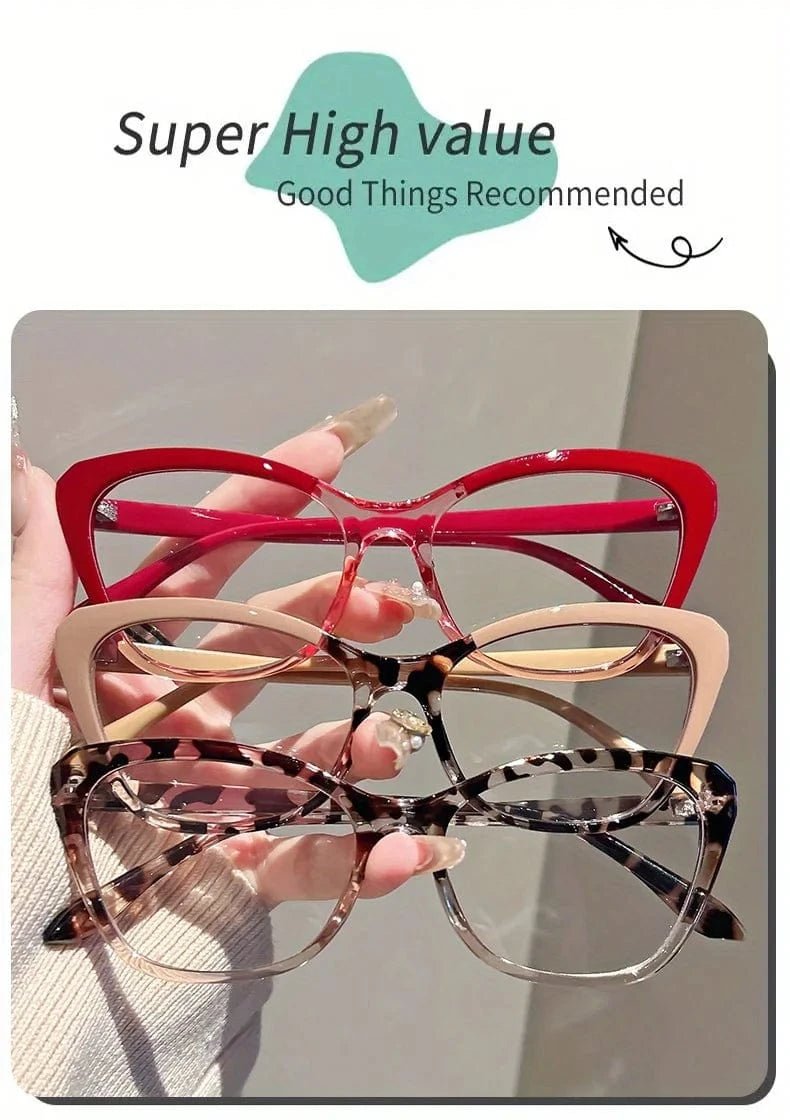 Elegant Cat Eye Reading Glasses for Women - Chic Color Block Frame Clear Lens Fashionable Computer Screen Presbyopia  1.0 to 4.0