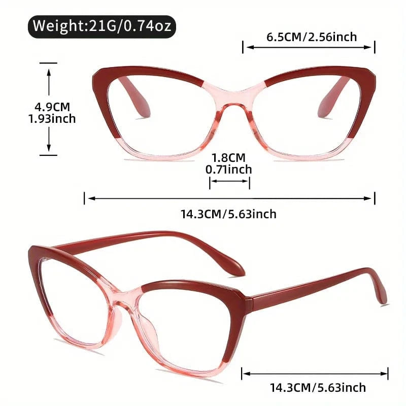 Elegant Cat Eye Reading Glasses for Women - Chic Color Block Frame Clear Lens Fashionable Computer Screen Presbyopia  1.0 to 4.0