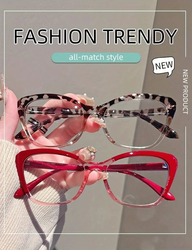 Elegant Cat Eye Reading Glasses for Women - Chic Color Block Frame Clear Lens Fashionable Computer Screen Presbyopia  1.0 to 4.0