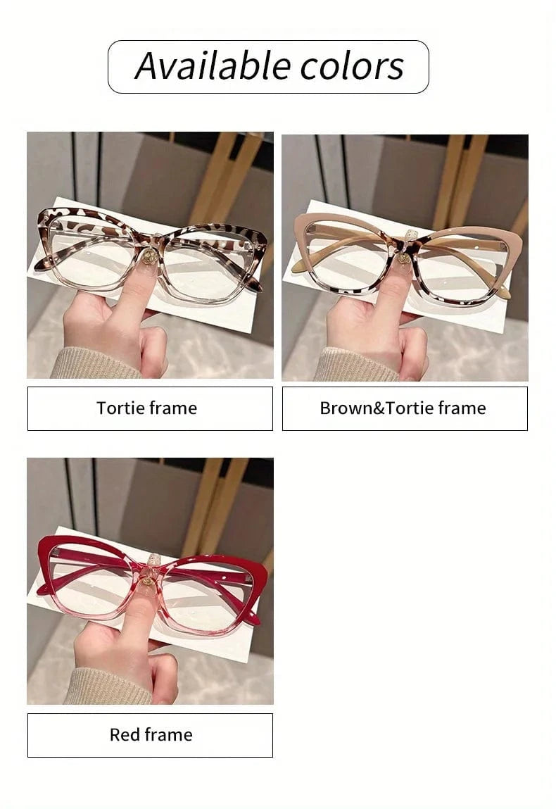 Elegant Cat Eye Reading Glasses for Women - Chic Color Block Frame Clear Lens Fashionable Computer Screen Presbyopia  1.0 to 4.0
