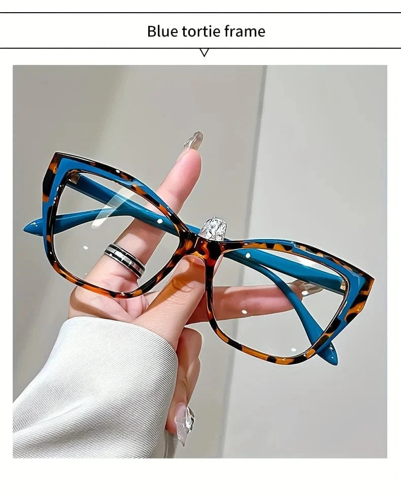 Elegant cat eye reading glasses for women-fashionable color block design, anti-blue light, 1.0 to 4.0 strength