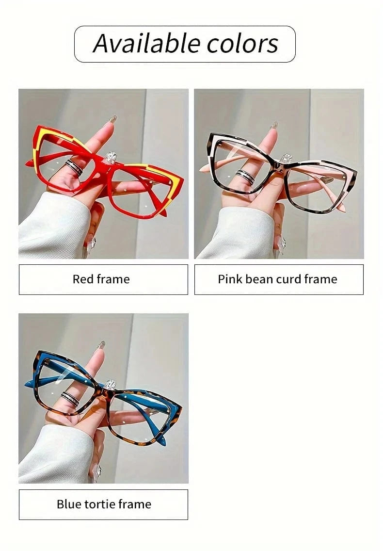 Elegant cat eye reading glasses for women-fashionable color block design, anti-blue light, 1.0 to 4.0 strength