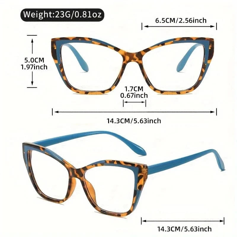 Elegant cat eye reading glasses for women-fashionable color block design, anti-blue light, 1.0 to 4.0 strength