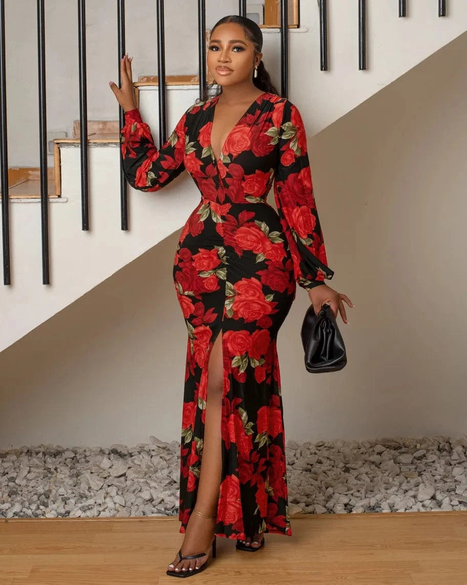 elegant dress 2024 Fashionable Casual Floral Pattern Print Women's Clothing Temperament Loose maxi dress