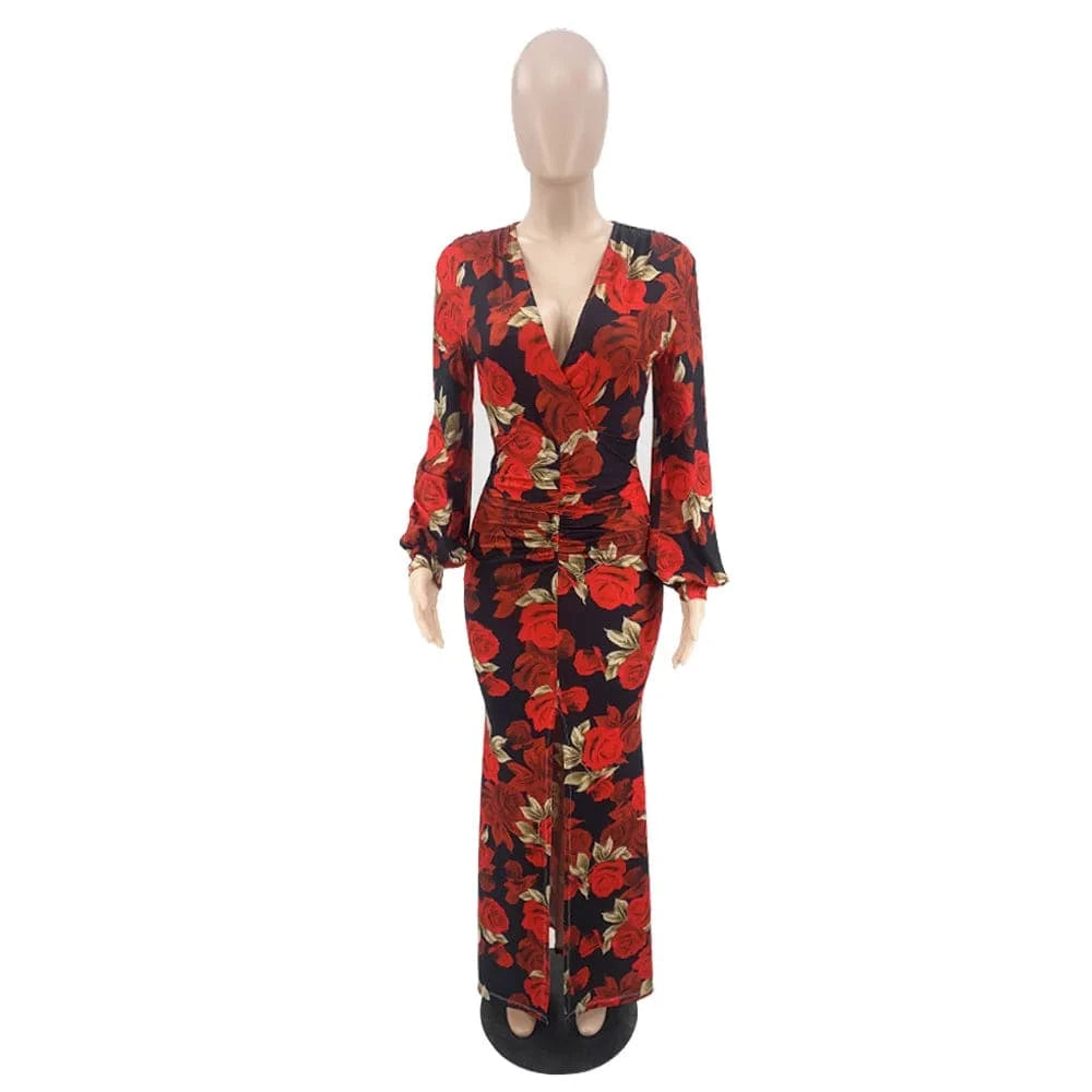 elegant dress 2024 Fashionable Casual Floral Pattern Print Women's Clothing Temperament Loose maxi dress