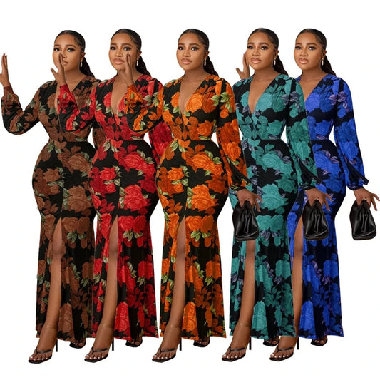 elegant dress 2024 Fashionable Casual Floral Pattern Print Women's Clothing Temperament Loose maxi dress